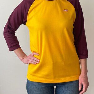 Yellow/Maroon 3/4 sleeve Retro Cycling/Running Jersey.